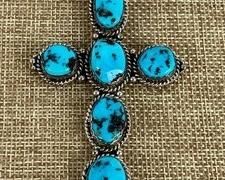 Beautiful Sterling and Turquoise Cross Pendant with a generous size toggle.
Measuring about 3” x 1.8”