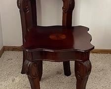 Two Coordinating Decorative Accent Tables in good condition with light wear.
Measuring 17.5” x 17.5” x 30” and 17.5” x 17.5” x 18”