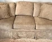 Lovely Sage Green Colored Upholstered Henredon Sofa in good/used condition. There is a one small visible stain on the front left skirt.
Measuring about 81’ x 38”