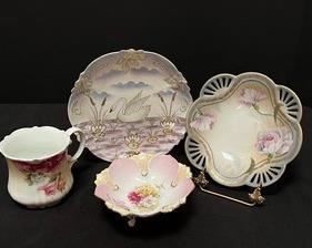 Four Pieces of Lovely Vintage China. The “mug” is marked RS Prussia.