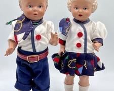 Adorable Pair of Boy and Girl Dolls dressed in cute outfits! No manufacture name found. Each measures about 10"
