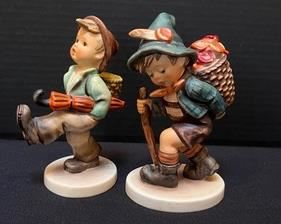 Two Hummel Figurines; Hummel Globetrotter (79) Figurine & Hummel Flower Vendor (387) Figurine (measuring 4.8")