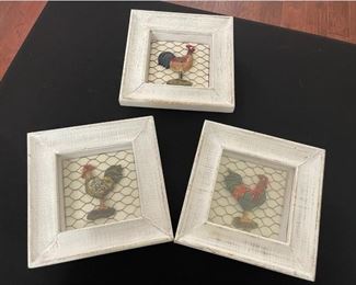 Decorative Roosters  in Wooden Frames
