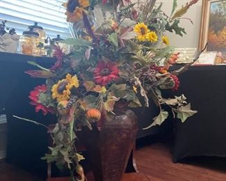 Large Mental Vase with Sunflower Arrangement 