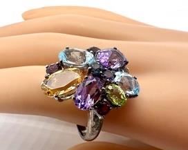 Dazzling and Colorful Sterling and Muti Colored Gemstone Ring
Size 10