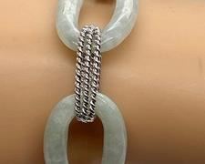 Lovely Jade and Sterling Link Bracelet - measures 7" in length.