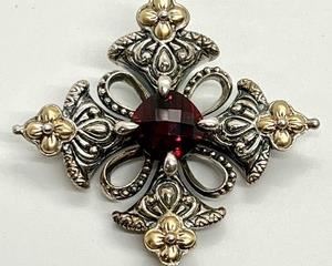 Barbara Bixby 18k, Sterling and Garnet Pendant - lovely!
Measures 1.5"