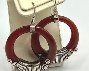 Sterling and Sardonyx Hoop Earrings each measuring about 1.5"