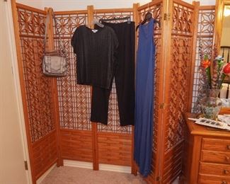 Wooden folding screen and ladies clothing