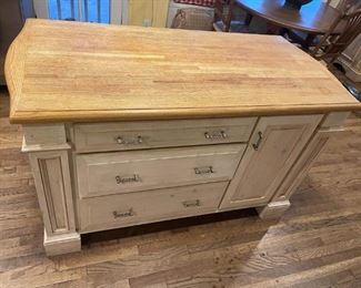 Gorgeous moveable custom built kitchen island. 61.5" x 30" wide x 36" tall.  Drawers and cabinets and built in adjustable shelving on back and sides