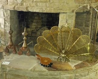 Antique Andirons - "Peacock" Fireplace Sceen