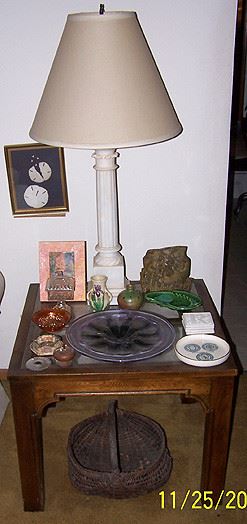 Glass top end table, marble lamp, soap stone, etc...