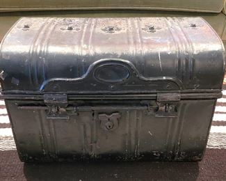 An antique metal trunk