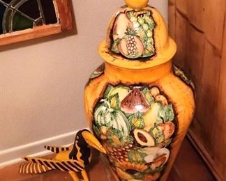A large hand painted ginger jar
