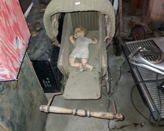 Wooden doll carriage 