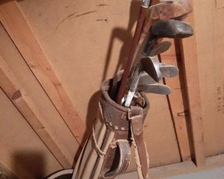 Set of antique wooden golf clubs