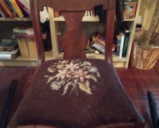 Antique Wooden Craftique Fiddleback Chair with Needlepoint