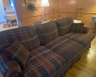 Traditional Plaid Down Filled Sofa
(It’s so very comfortable!!) 
We also have the matching loveseat!