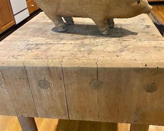 Fabulous Vintage Pine Hand Carved Pig
Cortland Equipment Lessors Inc. Antique Butcher Block Table
(This table is so incredible!!)