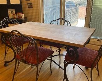 Vintage French Oak/ Butcher Block Dining Table w/ Cast Iron Base with 4 Chairs
(This butcher block table is amazing!)