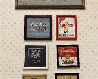 Vintage Needlepoint!
Campbell Soup, Maxwell House,Morton Salt, Old Dutch Cleanser, Arm and Hammer Church and Co’s Soda, and Nabisco