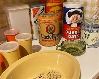 Uncle Ben’s Rice Tin
Golden Flakes Potato Chip Tin
Nabisco Crackers Tin/ Quaker Oats
Tupperware