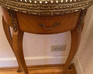 French Demilune Satinwood Marble Top Table
