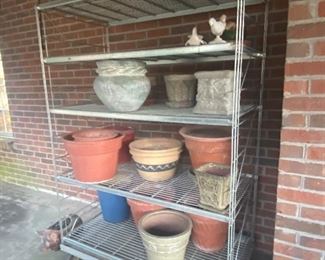 Metal Rolling Garden Cart w/ Pots