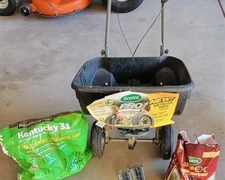 Scotts Pro Broadcast Spreader, Grass Seed, Grub Killer and Rain Gauges