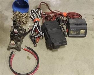 Diehard Battery Charger, Battery Cover, Jumper Cable, 3 Ton Craftsman Jack Stands and Tow Chain