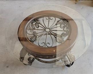 Coffee Table 42" Diameter - Metal, Glass and Wood