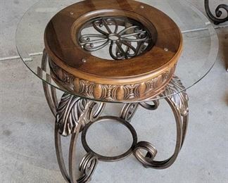 End Table 26" Diameter x 26" Tall - Metal, Glass and Wood