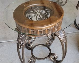 End Table 26" Diameter x 26" Tall - Metal, Glass and Wood