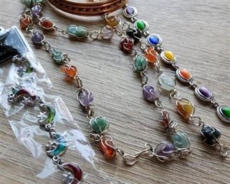 Gemstone Necklace + Coppy, Gemstone, Shell Bracelets