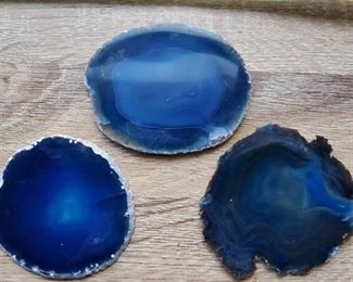 3 Blue Agate Slices Crystal