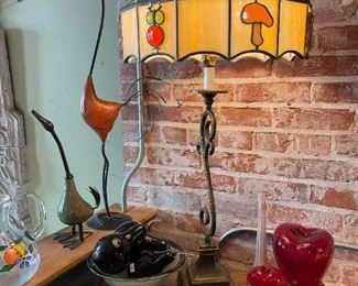 Vintage Table Lamp with Stained Glass Lamp Shade