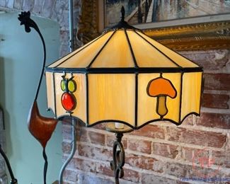 Vintage Table Lamp with Stained Glass Lamp Shade