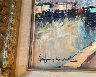 Original Oil on Canvas Paris Street Scene in Ornate Gold Gilt Frame
