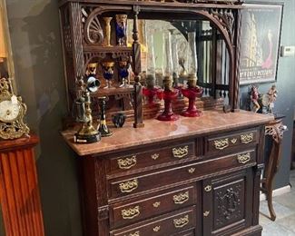 Antique Marble Topped Sideboard with Mirror
