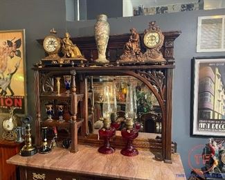 Antique Marble Topped Sideboard with Mirror