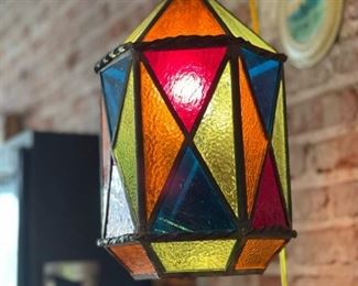 Vintage Stained Glass Swag Lamp