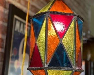 Vintage Stained Glass Swag Lamp