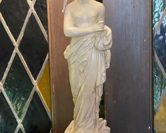 Figural Nude Lamp with Stained Glass Lamp Shade