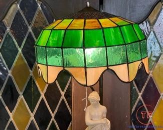 Figural Nude Lamp with Stained Glass Lamp Shade