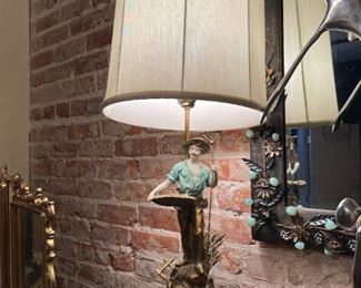 Antique L & F MOREAU Figural Farmer Table Lamp