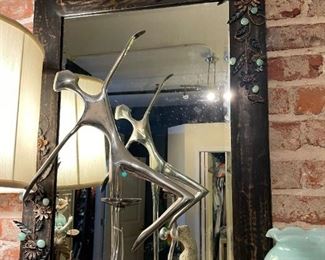 Custom Made Wood Frame Mirror with Floral Jewels