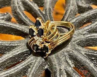 14K Gold Diamond and Sapphire Cocktail Ring