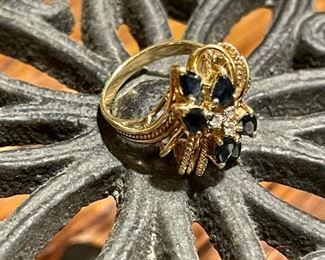 14K Gold Diamond and Sapphire Cocktail Ring
