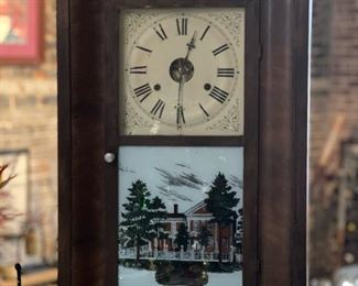 Antique New Haven Ogee Shelf Clock w Original Reverse Painting