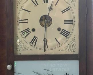 Antique New Haven Ogee Shelf Clock w Original Reverse Painting